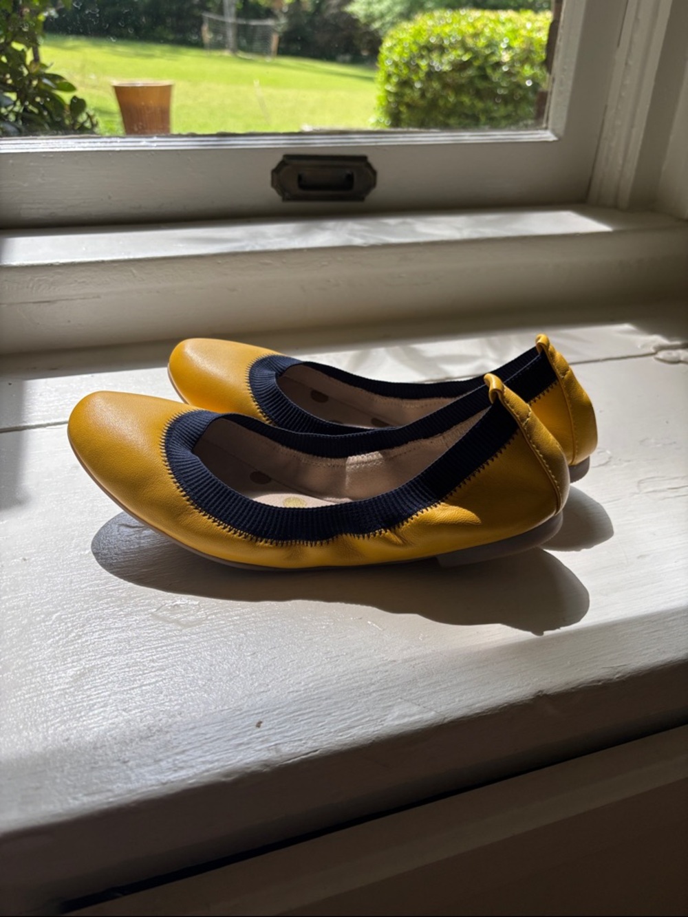 Boden Yellow Leather Ballet Flats with Navy Trim